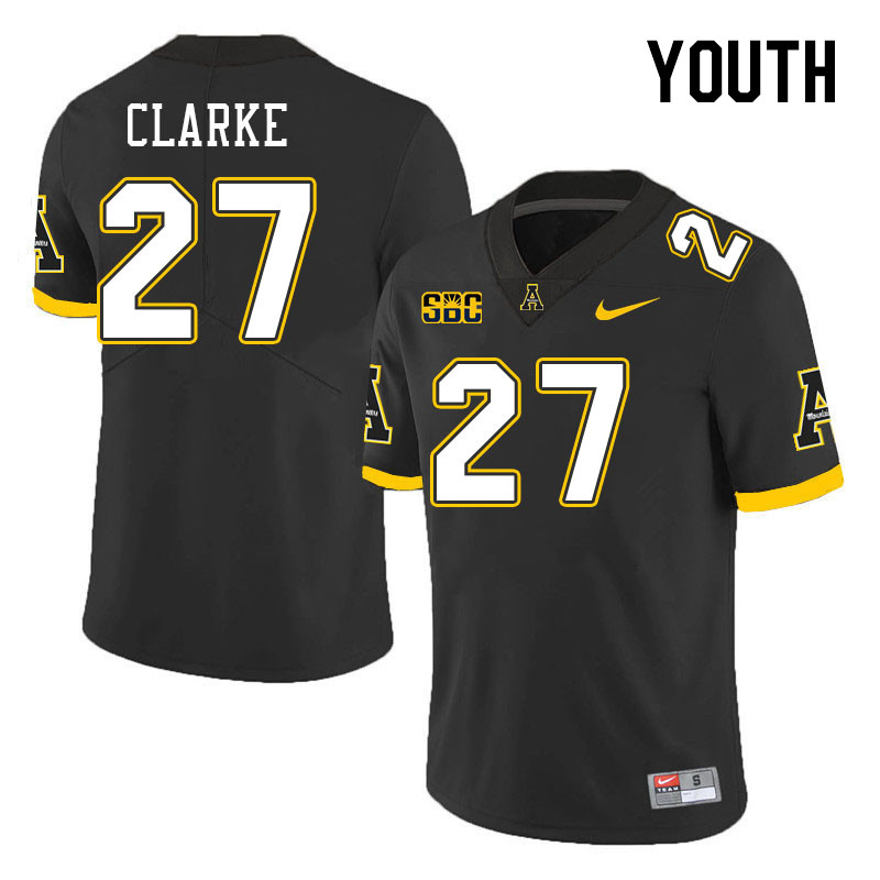 Youth #27 Ronald Clarke Appalachian State Mountaineers College Football Jerseys Stitched Sale-Black